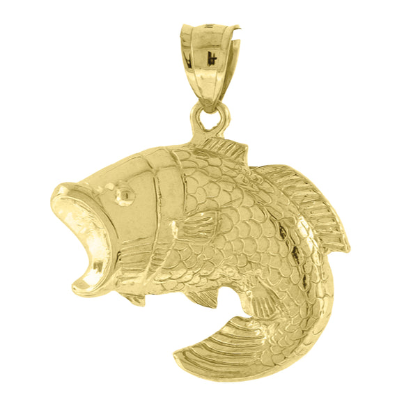 10kt Yellow Gold Mens Sea Bass Fish Animal Charm Pendant