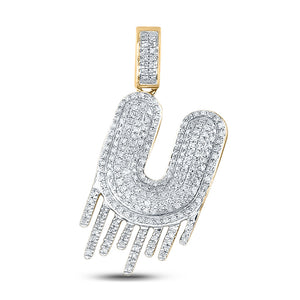 10kt Yellow Gold Mens Round Diamond Dripping U Letter Charm Pendant 3/4 Cttw