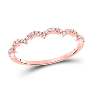 10kt Rose Gold Womens Round Diamond Scalloped Stackable Band Ring 1/10 Cttw