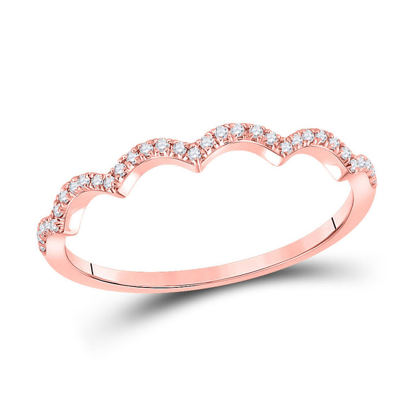 10kt Rose Gold Womens Round Diamond Scalloped Stackable Band Ring 1/10 Cttw