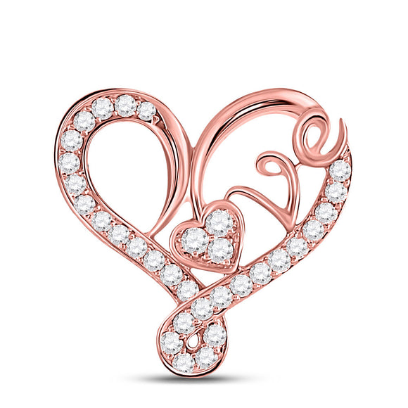 10kt Rose Gold Womens Round Diamond Heart Love Pendant 1/3 Cttw