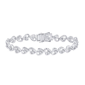 Sterling Silver Womens Round Diamond Heart Tennis Bracelet 1/4 Cttw