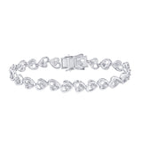 Sterling Silver Womens Round Diamond Heart Tennis Bracelet 1/4 Cttw