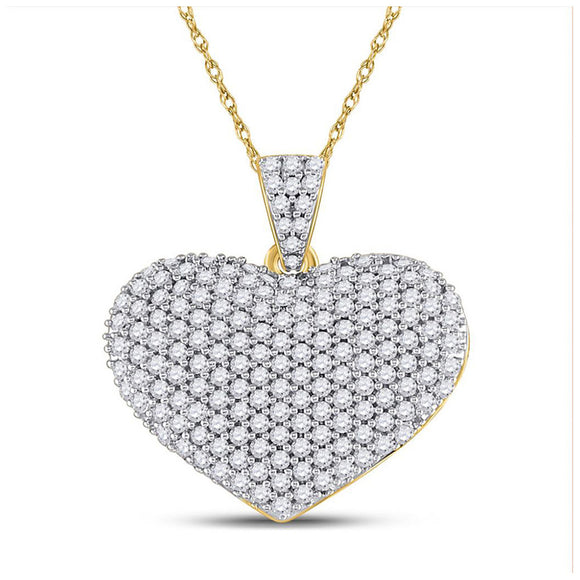 14kt Yellow Gold Womens Round Diamond Charmed Heart Pendant 1 Cttw