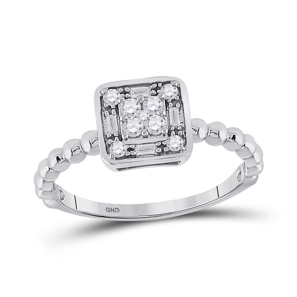 10kt White Gold Womens Round Diamond Square Cluster Ring 1/4 Cttw