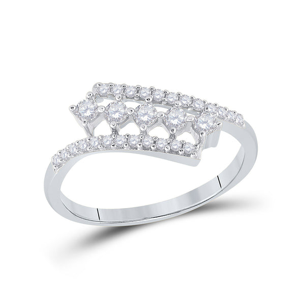 10kt White Gold Womens Round Diamond Bypass Fashion Ring 1/3 Cttw