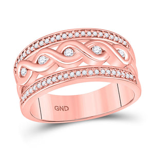 10kt Rose Gold Womens Round Diamond Twist Scroll Band Ring 1/4 Cttw