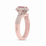 14kt Rose Gold Womens Emerald-cut Ruby Solitaire Bridal Wedding Ring Band Set 1-3/8 Cttw
