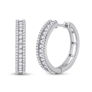 14kt White Gold Womens Round Diamond Hoop Earrings 7/8 Cttw