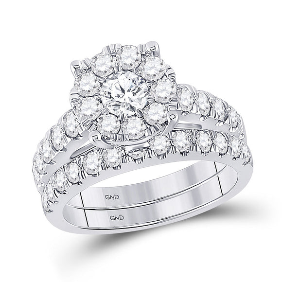 14kt White Gold Round Diamond Bridal Wedding Ring Band Set 2 Cttw