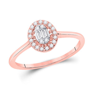 14kt Rose Gold Womens Round Diamond Fashion Cluster Oval Ring 1/6 Cttw