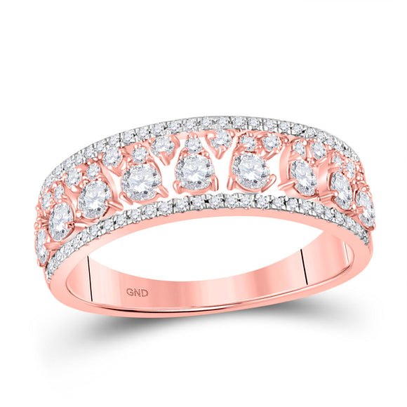 14kt Rose Gold Womens Round Diamond Band Ring 3/4 Cttw
