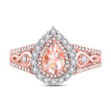 14kt Rose Gold Womens Pear Morganite Diamond-accent Solitaire Ring 1/2 Cttw