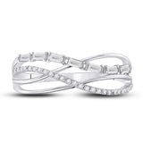 14kt White Gold Womens Baguette Round Diamond Crossover Band Ring 1/4 Cttw