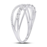 14kt White Gold Womens Baguette Round Diamond Crossover Band Ring 1/4 Cttw