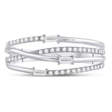 14kt White Gold Womens Baguette Diamond Crossover Fashion Ring 1/4 Cttw