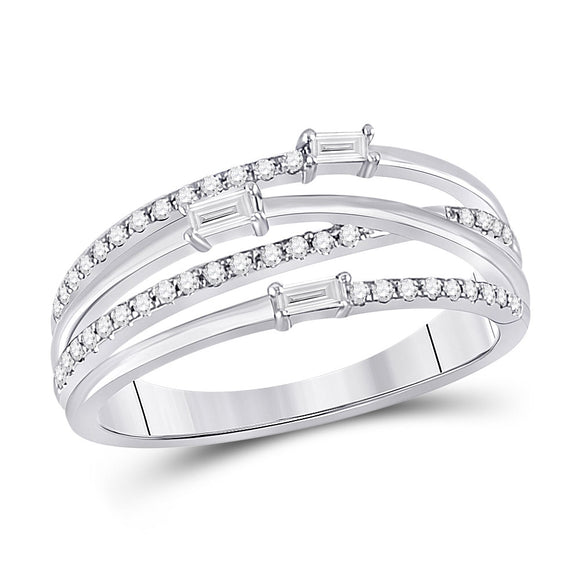 14kt White Gold Womens Baguette Diamond Crossover Fashion Ring 1/4 Cttw