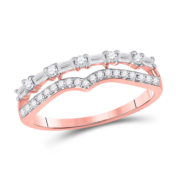 14kt Rose Gold Womens Baguette Diamond Fashion Stackable Band Ring 1/3 Cttw
