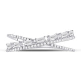 14kt White Gold Womens Baguette Diamond Crossover Band Ring 1/4 Cttw