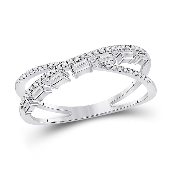 14kt White Gold Womens Baguette Diamond Crossover Band Ring 1/4 Cttw