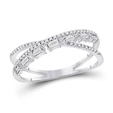14kt White Gold Womens Baguette Diamond Crossover Band Ring 1/4 Cttw