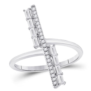 14kt White Gold Womens Baguette Diamond Linear Bar Fashion Ring 1/4 Cttw