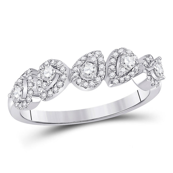 14kt White Gold Womens Round Diamond Lined Pear Band Ring 1/3 Cttw