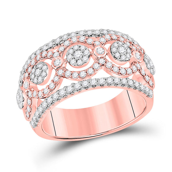 14kt Rose Gold Womens Round Diamond Flower Cluster Band Ring 7/8 Cttw