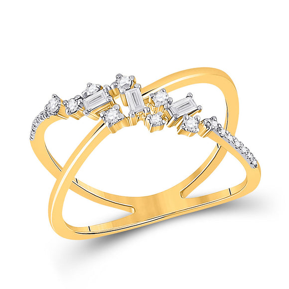 14kt Yellow Gold Womens Baguette Diamond Scattered Open Fashion Ring 1/5 Cttw