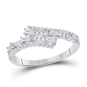 14kt White Gold Womens Baguette Diamond Bypass Band Ring 1/5 Cttw