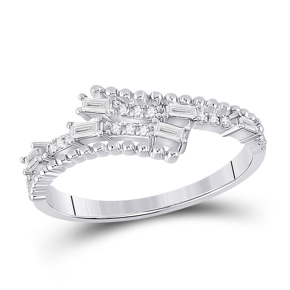 14kt White Gold Womens Baguette Diamond Bypass Band Ring 1/5 Cttw