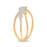 14kt Yellow Gold Womens Baguette Diamond Crossover Fashion Ring 1/3 Cttw