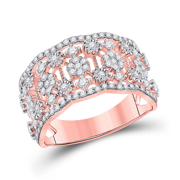 14kt Rose Gold Womens Round Diamond Right Hand Cocktail Ring 7/8 Cttw