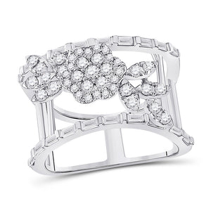 14kt White Gold Womens Baguette Diamond Flower Anniversary Ring 1 Cttw