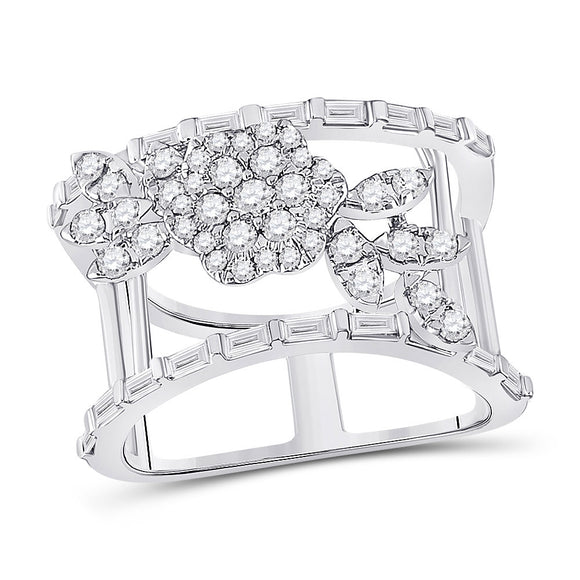 14kt White Gold Womens Baguette Diamond Flower Anniversary Ring 1 Cttw