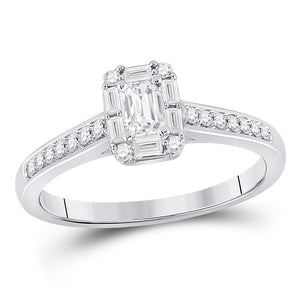 14kt White Gold Emerald Diamond Halo Bridal Wedding Engagement Ring 1/2 Cttw