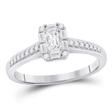 14kt White Gold Emerald Diamond Halo Bridal Wedding Engagement Ring 1/2 Cttw