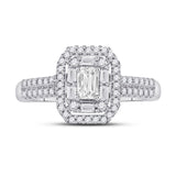 14kt White Gold Emerald Diamond Halo Bridal Wedding Engagement Ring 5/8 Cttw