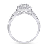 14kt White Gold Emerald Diamond Halo Bridal Wedding Engagement Ring 5/8 Cttw