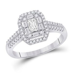 14kt White Gold Emerald Diamond Halo Bridal Wedding Engagement Ring 5/8 Cttw
