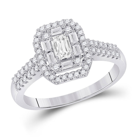 14kt White Gold Emerald Diamond Halo Bridal Wedding Engagement Ring 5/8 Cttw