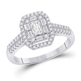 14kt White Gold Emerald Diamond Halo Bridal Wedding Engagement Ring 5/8 Cttw
