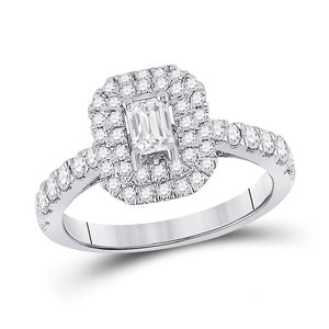 14kt White Gold Emerald Diamond Halo Bridal Wedding Engagement Ring 1 Cttw