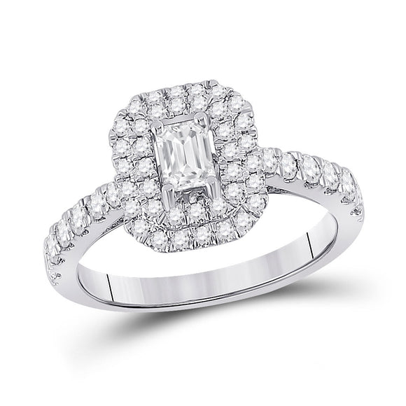 14kt White Gold Emerald Diamond Halo Bridal Wedding Engagement Ring 1 Cttw