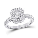 14kt White Gold Emerald Diamond Halo Bridal Wedding Engagement Ring 1 Cttw