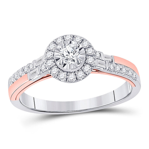 10kt Two-tone Gold Round Diamond Halo Bridal Wedding Engagement Ring 1/2 Cttw