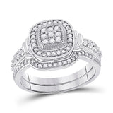 10kt White Gold Round Diamond Square Bridal Wedding Ring Band Set 1/5 Cttw