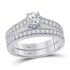 14kt White Gold Round Diamond Bridal Wedding Ring Band Set 3/4 Cttw