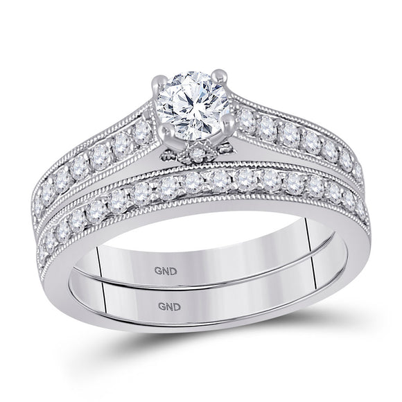 14kt White Gold Round Diamond Bridal Wedding Ring Band Set 3/4 Cttw