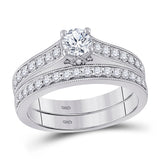 14kt White Gold Round Diamond Bridal Wedding Ring Band Set 3/4 Cttw